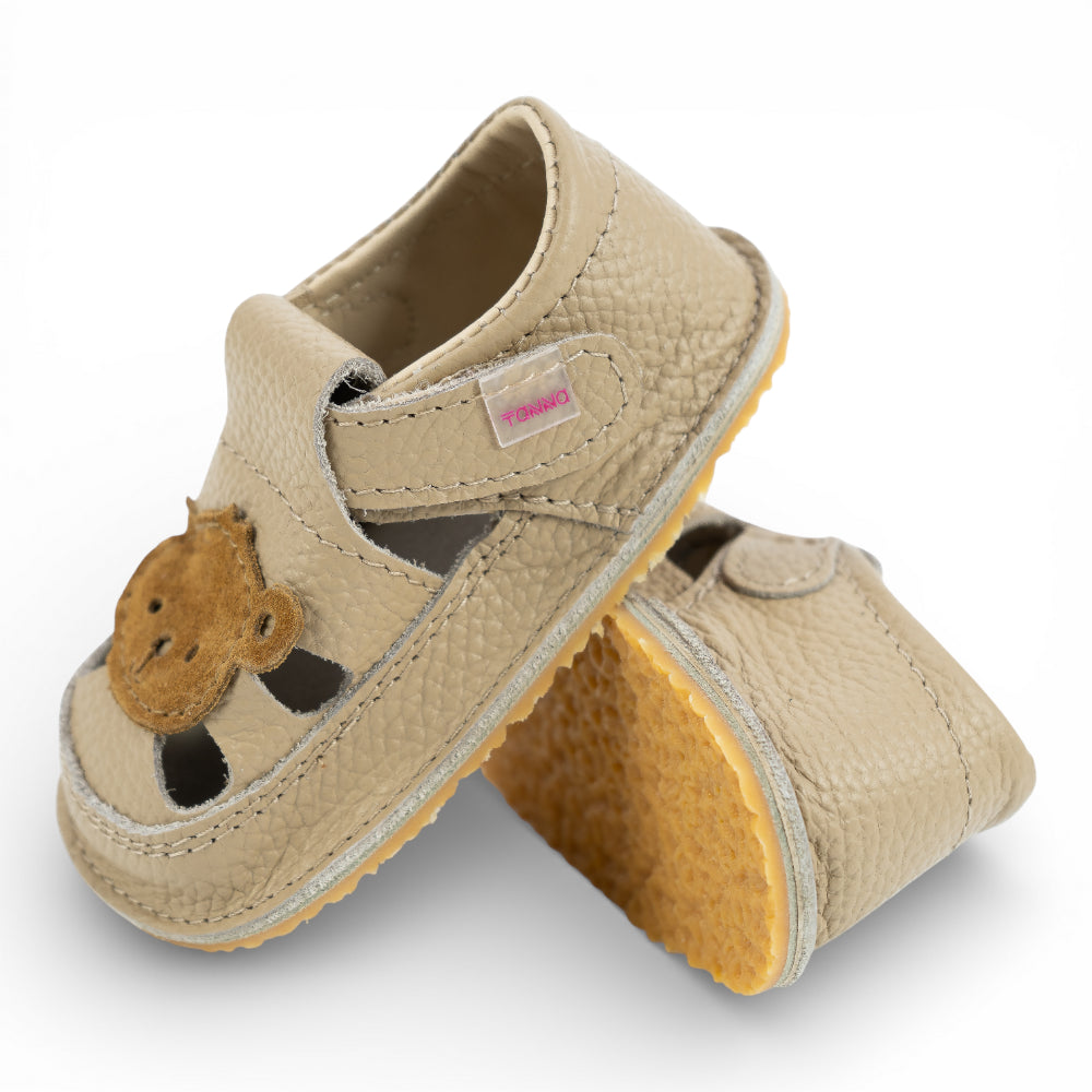 Sandale barefoot din piele naturala Bej Maimutica baiat