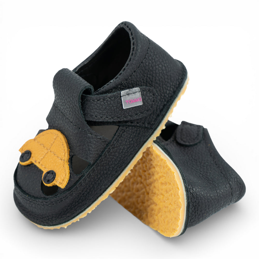 Sandale barefoot din piele naturala Negru Masinuta