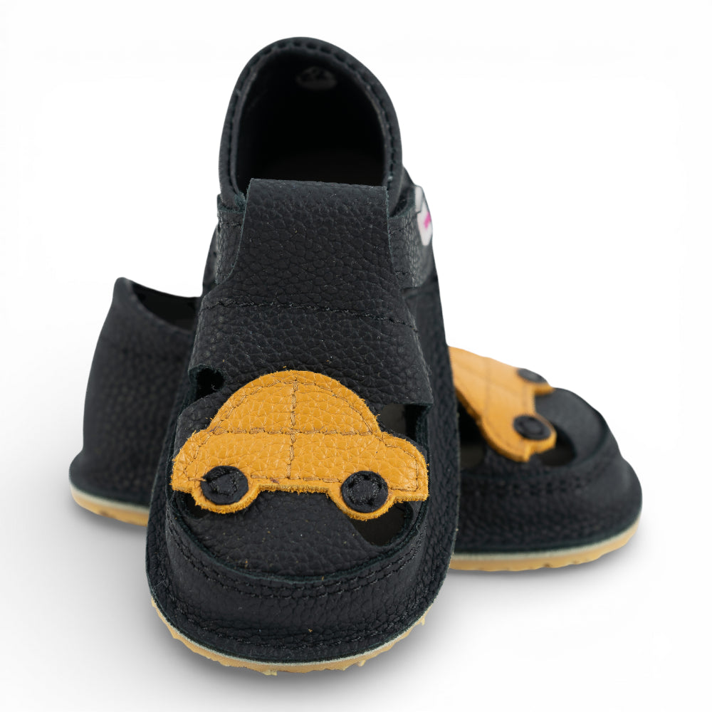 Sandale barefoot din piele naturala Negru Masinuta