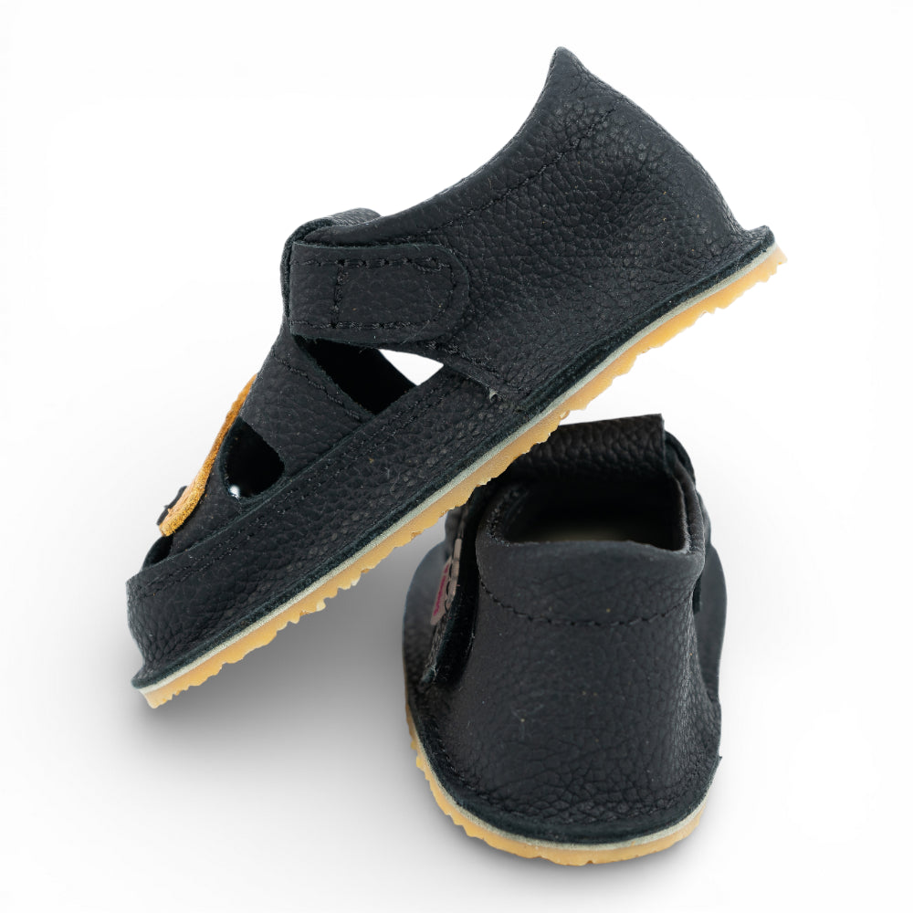 Sandale barefoot din piele naturala Negru Masinuta