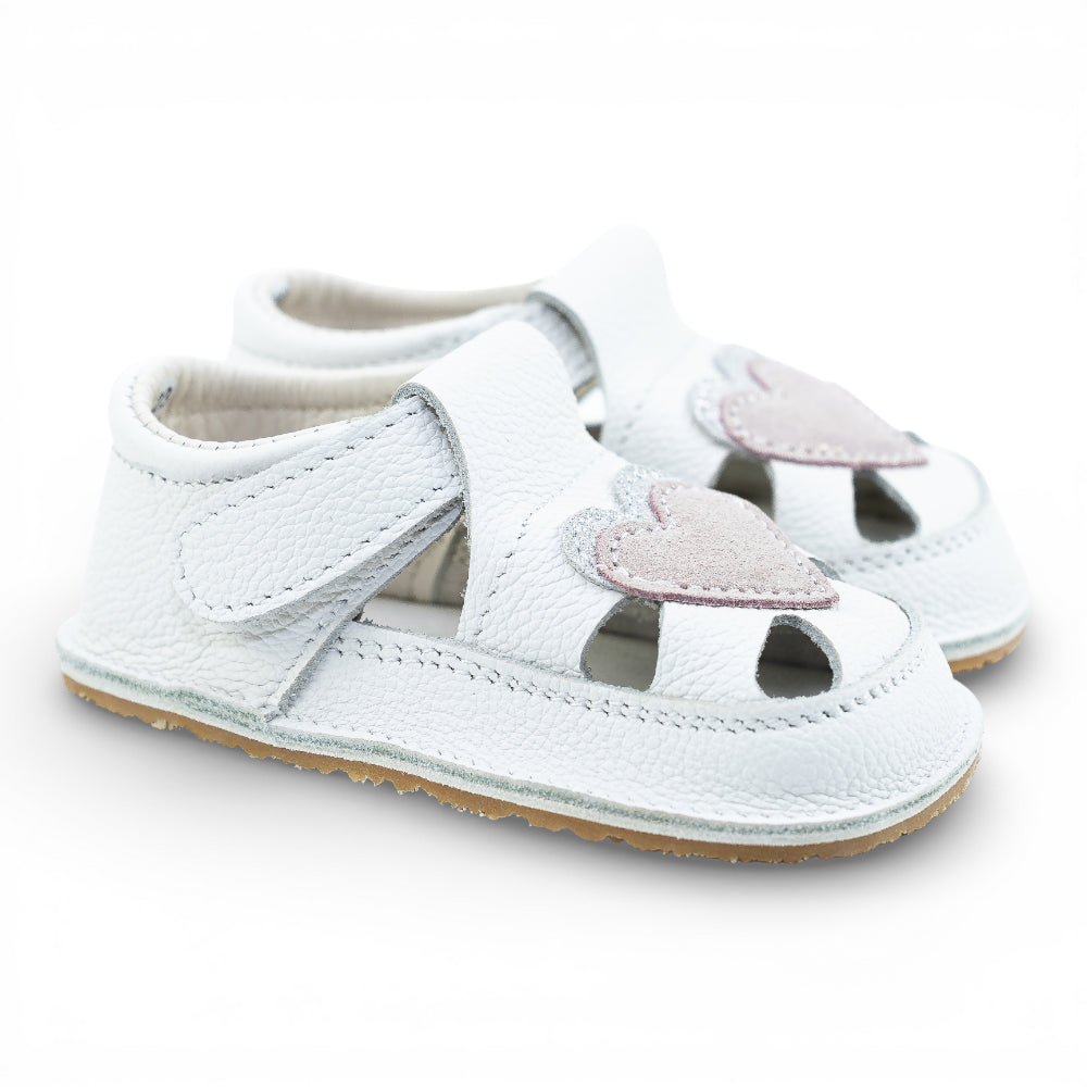 Sandale barefoot din piele naturala Alb Ivory Inimioare Imagine secundară a produsului