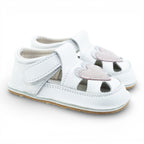 Sandale barefoot din piele naturala Alb Ivory Inimioare