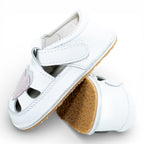 Sandale barefoot din piele naturala Alb Ivory Inimioare