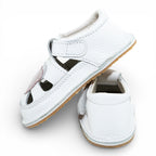 Sandale barefoot din piele naturala Alb Ivory Inimioare