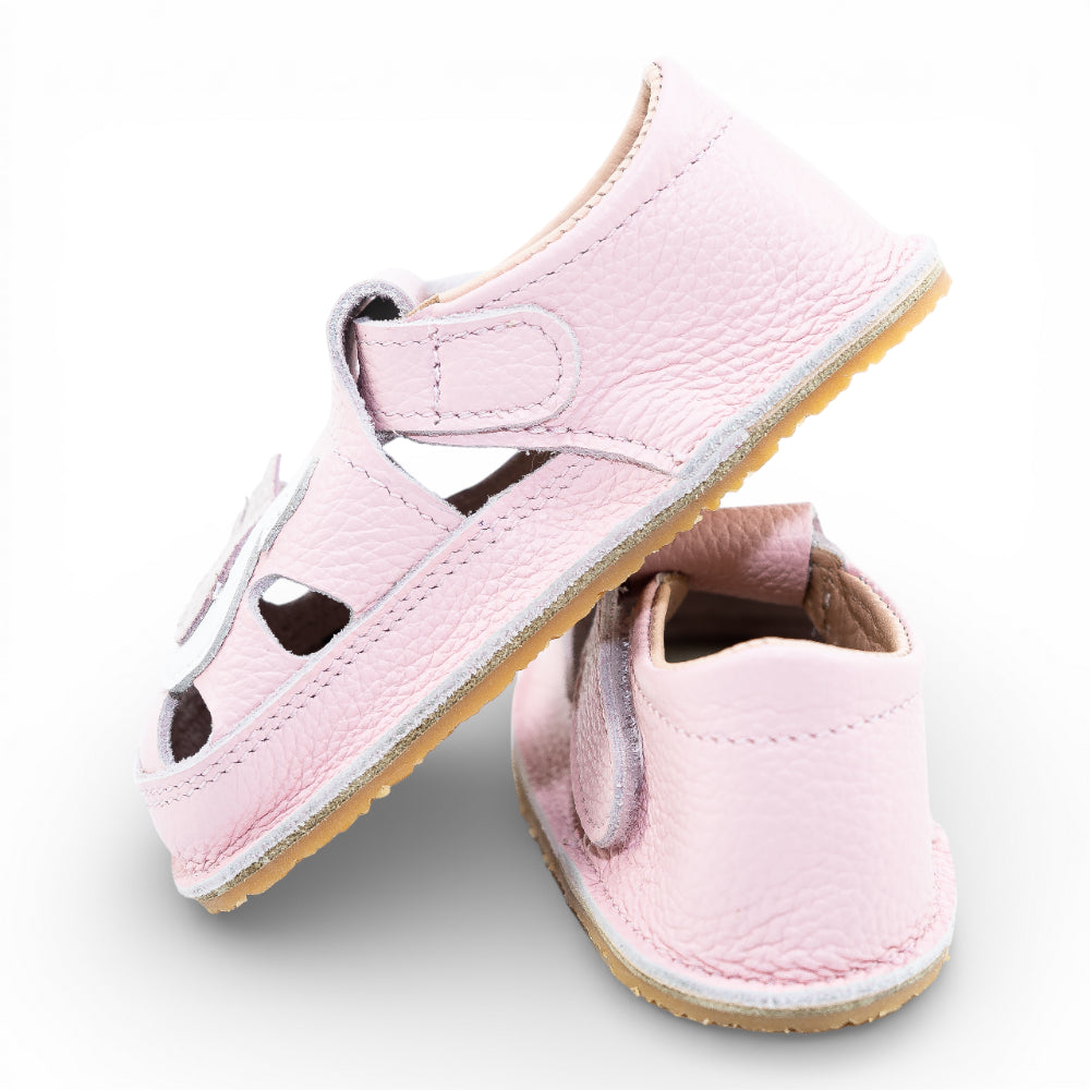 Sandale barefoot din piele naturala Roz Lebada