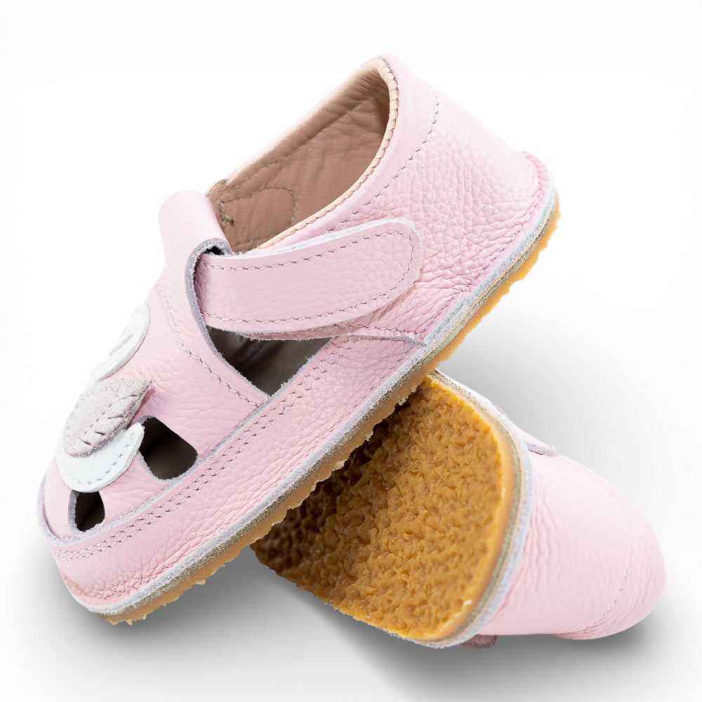 Sandale barefoot din piele naturala Roz Lebada