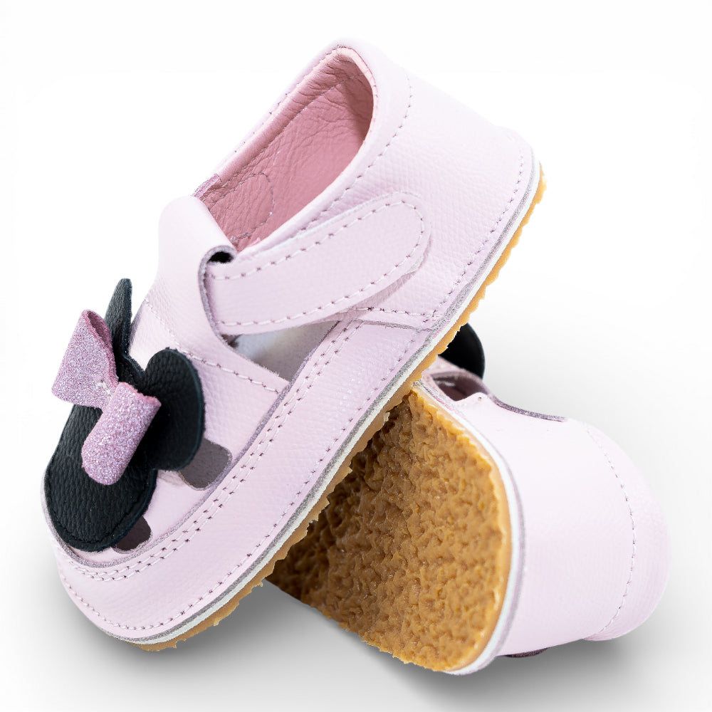 Sandale barefoot din piele naturala Lila Roz pudrat Minnie