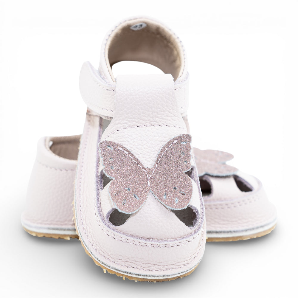 Sandale barefoot din piele naturala Crem rose Fluturas