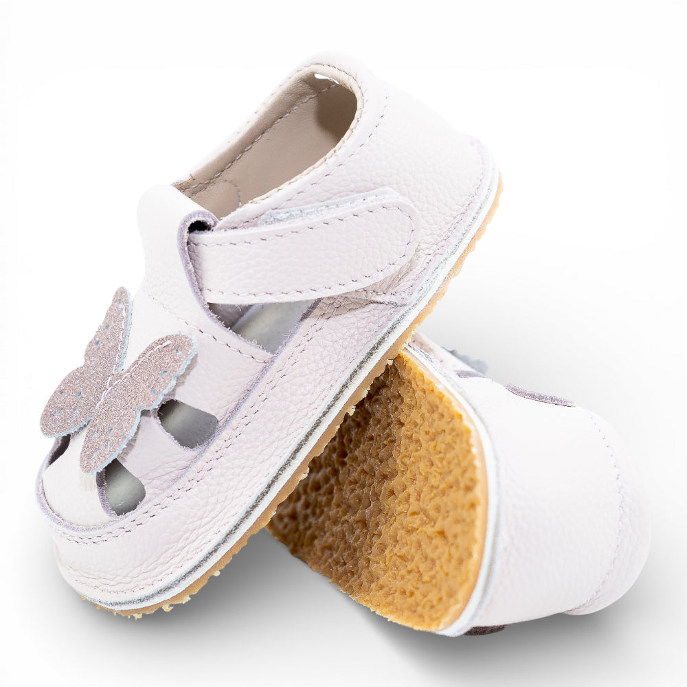 Sandale barefoot din piele naturala Crem rose Fluturas