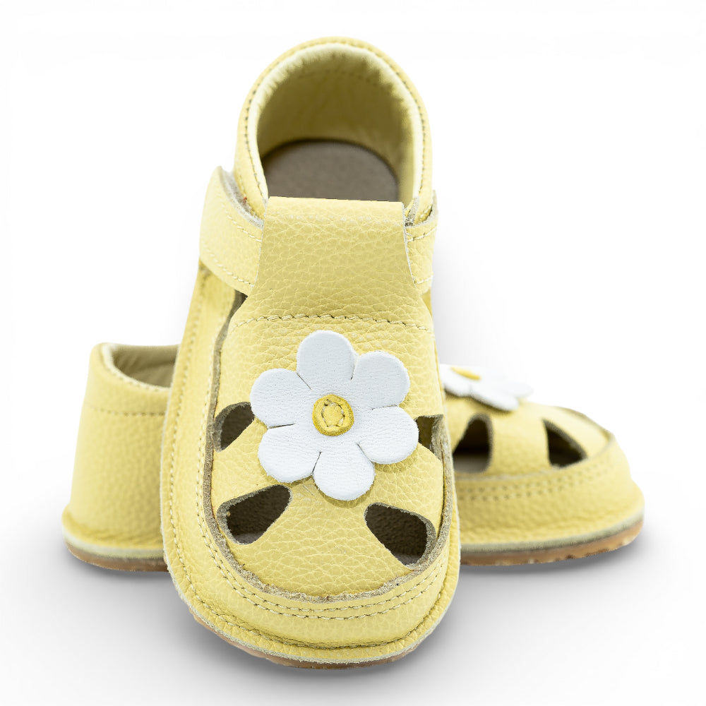 Sandale barefoot din piele naturala Galben Floricica Imagine principală a produsului