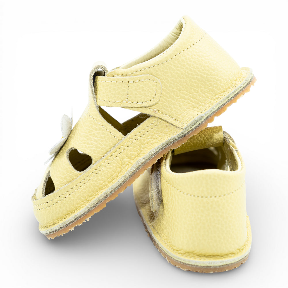 Sandale barefoot din piele naturala Galben Floricica
