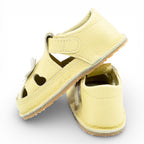 Sandale barefoot din piele naturala Galben Floricica