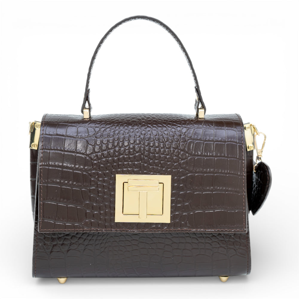 Geanta din piele naturala Espresso Croco MINI POLINE