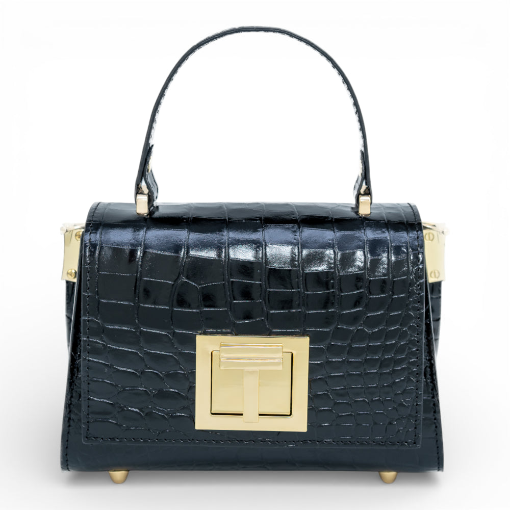 Geanta din piele naturala Negru Croco MICRO POLINE Imagine principală a produsului