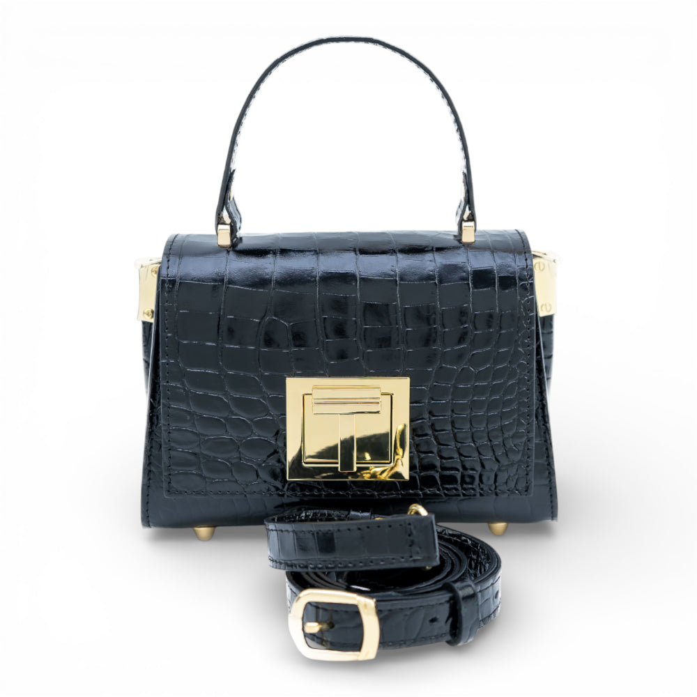 Geanta din piele naturala Negru Croco MICRO POLINE