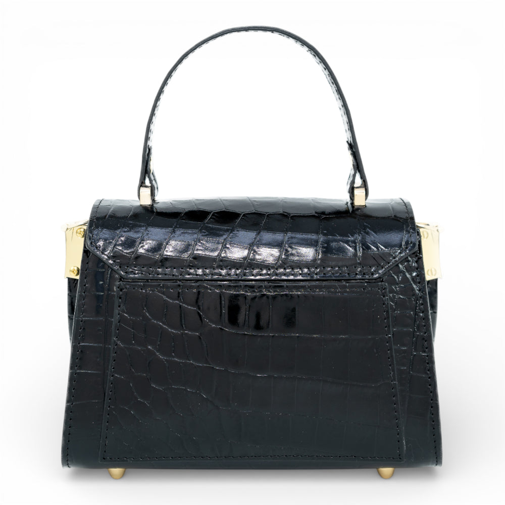 Geanta din piele naturala Negru Croco MICRO POLINE
