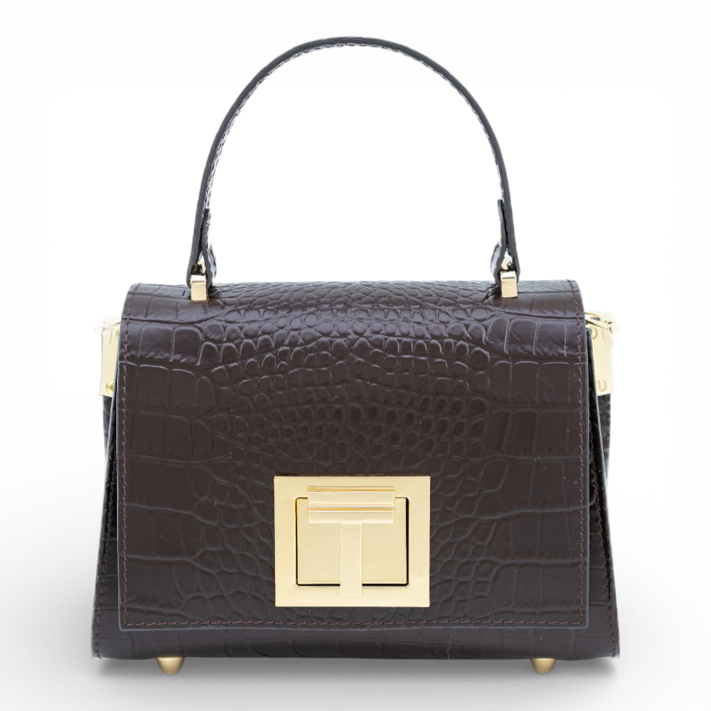 Geanta din piele naturala Ciocolata Croco MICRO POLINE Imagine principală a produsului