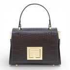 Geanta din piele naturala Ciocolata Croco MICRO POLINE