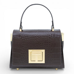 Geanta din piele naturala Ciocolata Croco MICRO POLINE