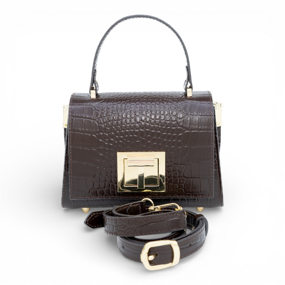Geanta din piele naturala Ciocolata Croco MICRO POLINE