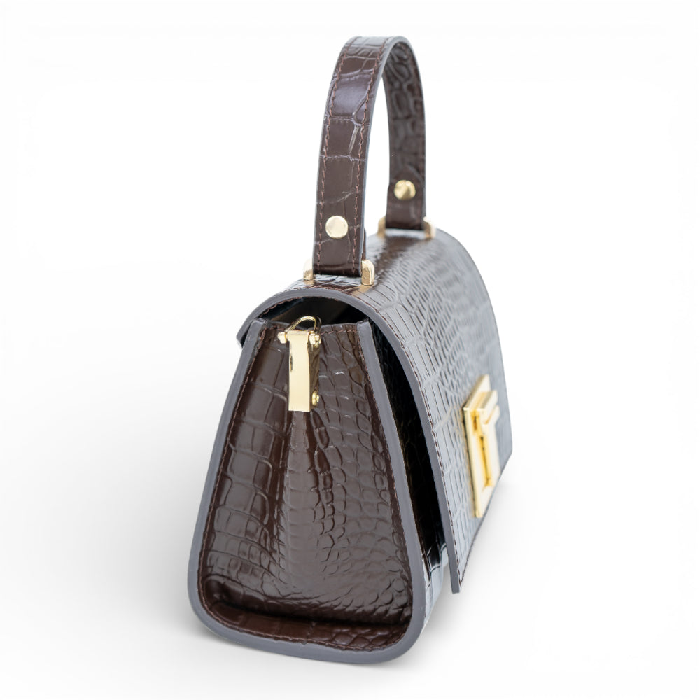 Geanta din piele naturala Ciocolata Croco MICRO POLINE