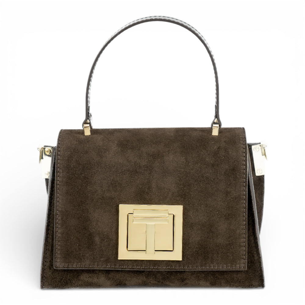 Geanta din piele naturala Espresso Suede MICRO POLINE