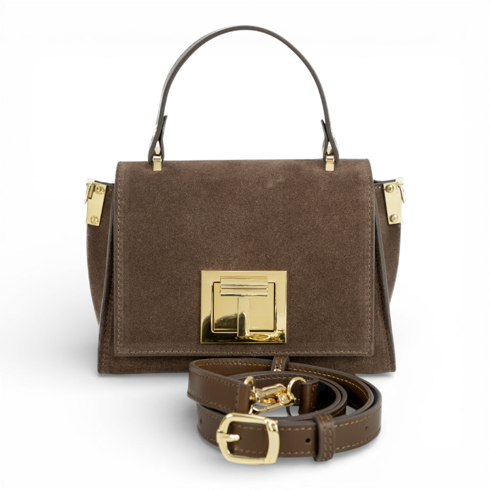 Geanta din piele naturala Ciocolata Suede MICRO POLINE