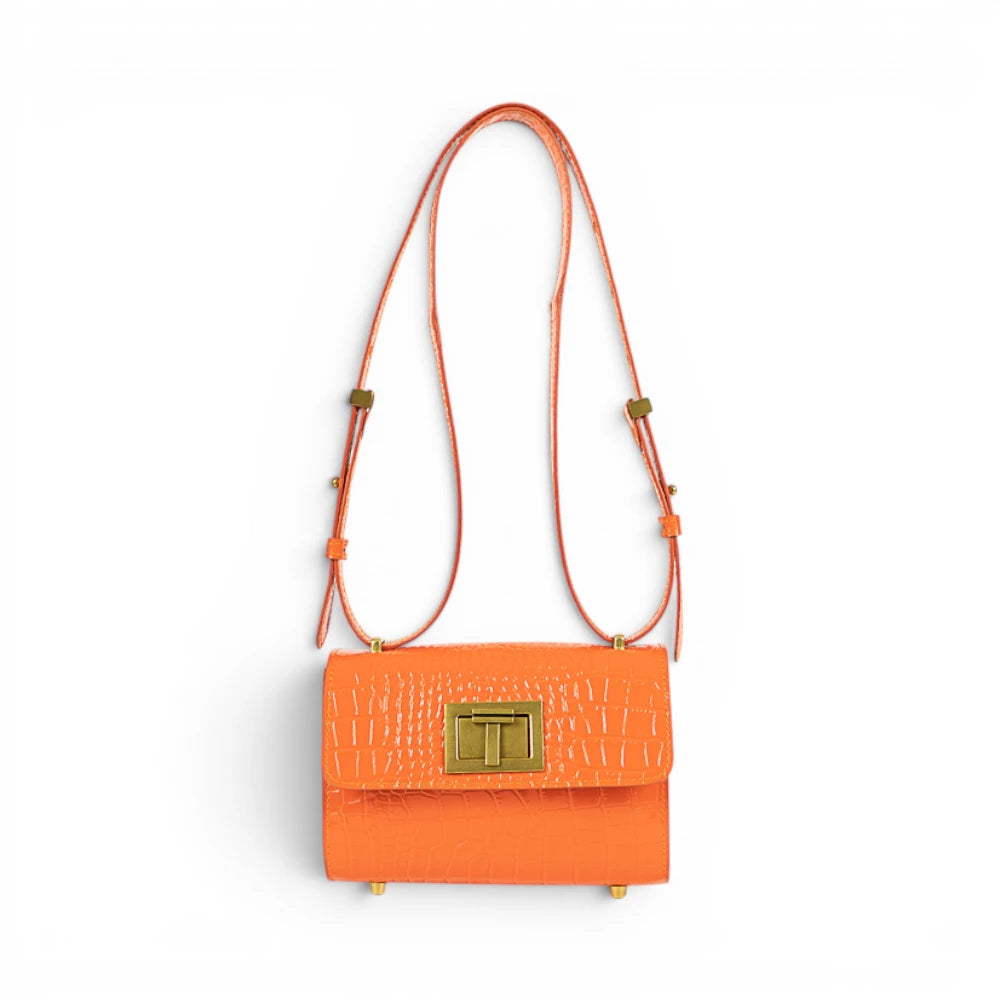Geanta din piele naturala Croco Orange Sophie