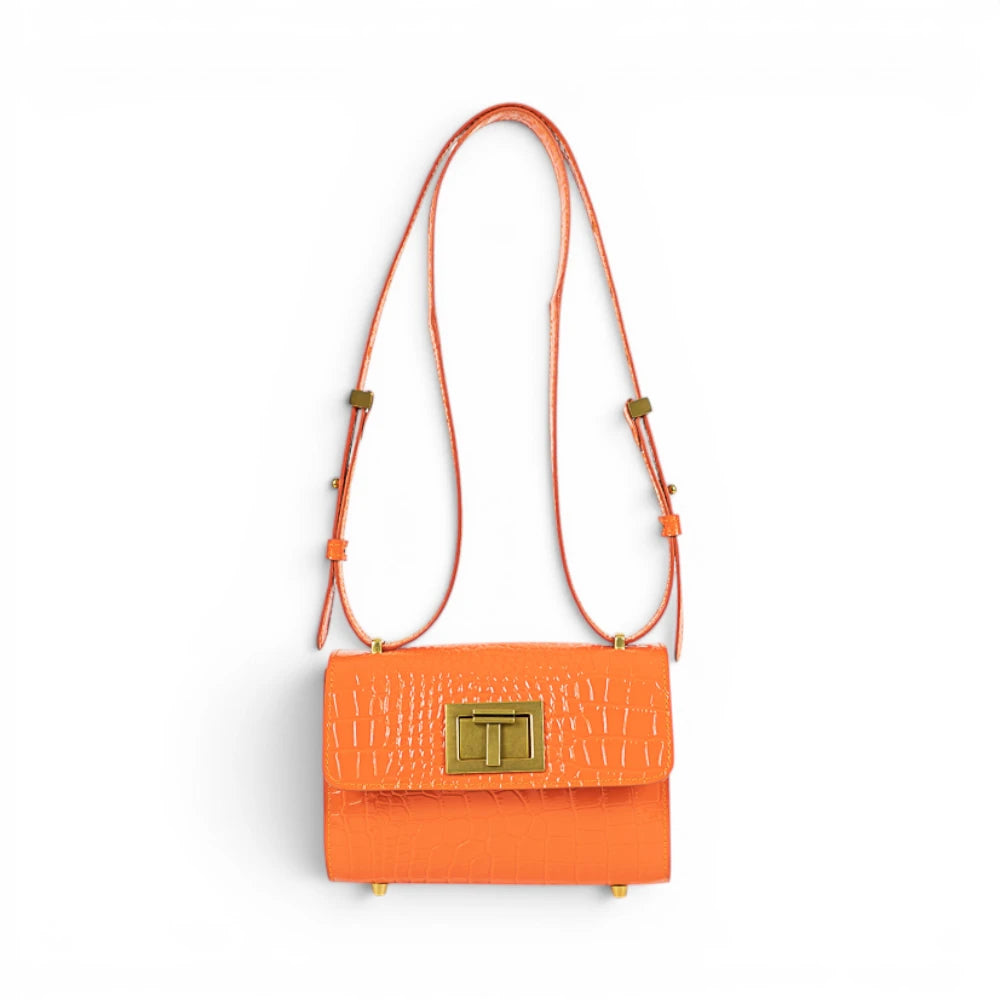 Geanta din piele naturala Croco Orange Sophie