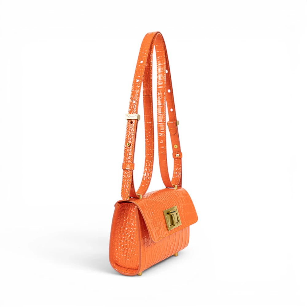 Geanta din piele naturala Croco Orange Sophie