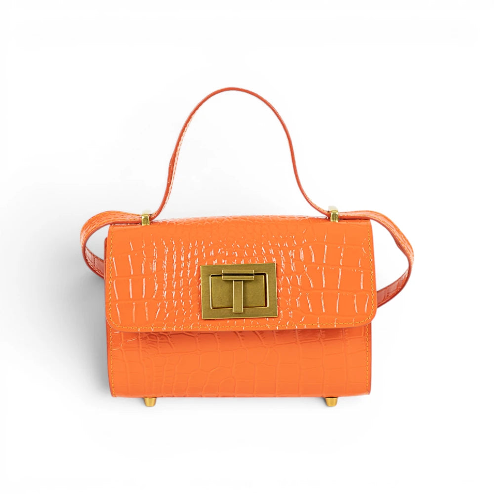 Geanta din piele naturala Croco Orange Sophie Imagine secundară a produsului