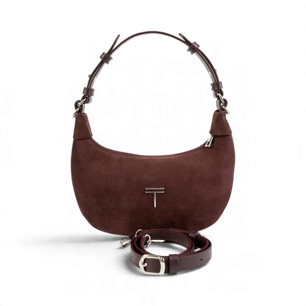Geanta  din piele naturala Suede  Brown burgundy Mini Moon