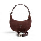 Geanta  din piele naturala Suede  Brown burgundy Mini Moon