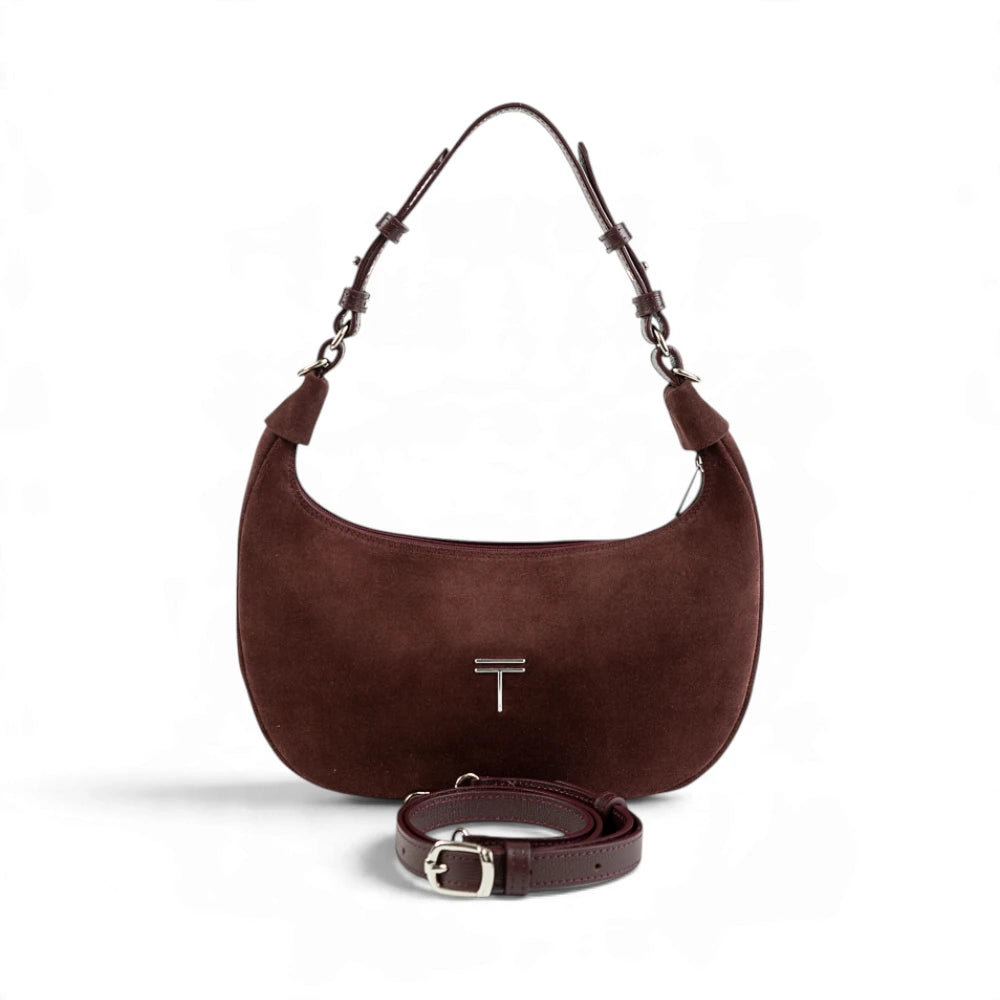 Geanta din piele naturala Suede Brown burgundy Moon Medium Imagine secundară a produsului