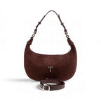 Geanta din piele naturala Suede Brown burgundy Moon Medium