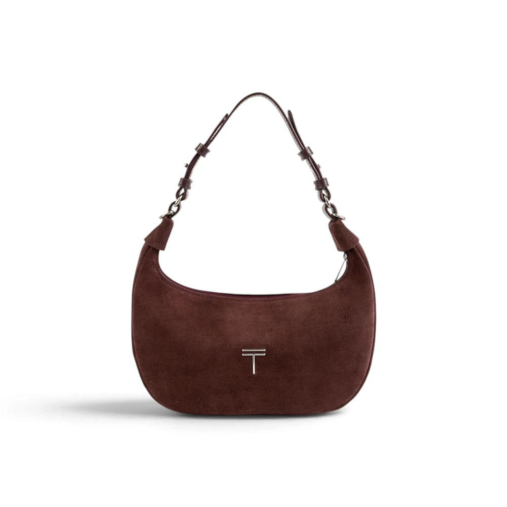 Geanta  din piele naturala Suede  Brown burgundy Mini Moon