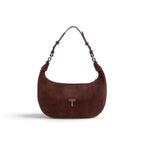 Geanta  din piele naturala Suede  Brown burgundy Mini Moon