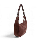 Geanta din piele naturala Suede Brown burgundy Moon Medium