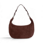 Geanta din piele naturala Suede Brown burgundy Moon Medium