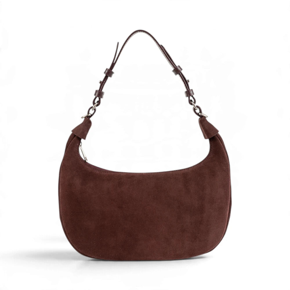 Geanta din piele naturala Suede Brown burgundy Moon Medium