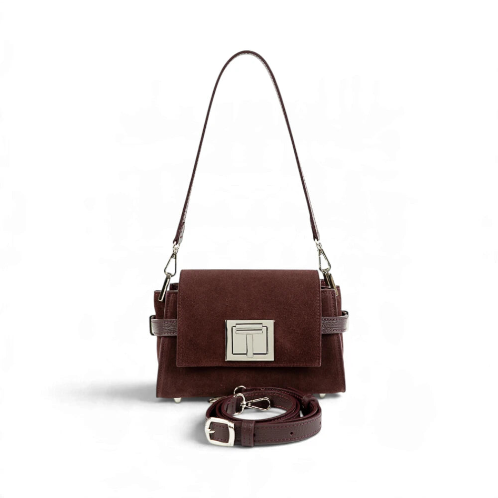 Geanta din piele naturala Brown burgundy Mini BELLA Imagine secundară a produsului