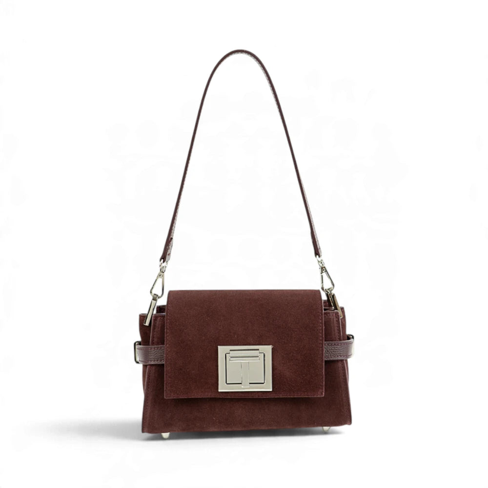 Geanta din piele naturala Brown burgundy Mini BELLA