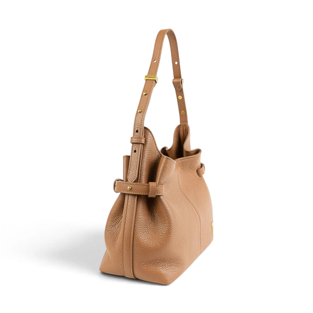 Geanta  din piele Bizonata Camel Medium Boucle