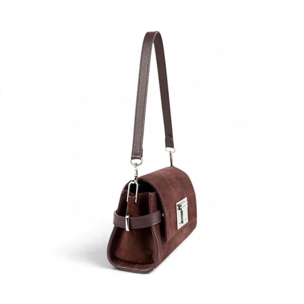 Geanta din piele naturala Brown burgundy Mini BELLA