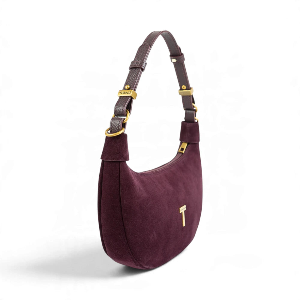 Geanta  din piele naturala Suede Garnet Absolute Mini Moon -PRECOMANDA