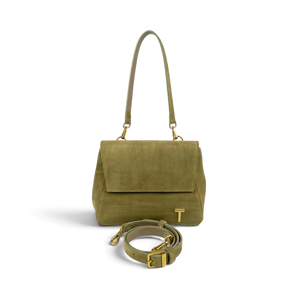 Geanta din piele naturala Suede Linda nuanta Olive Imagine secundară a produsului