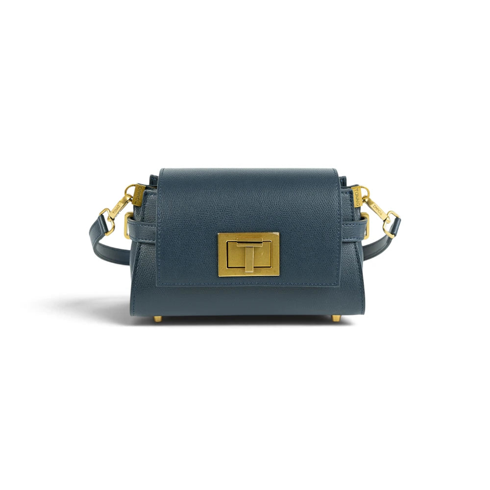 Geanta din piele naturala texturata Navy Mini BELLA