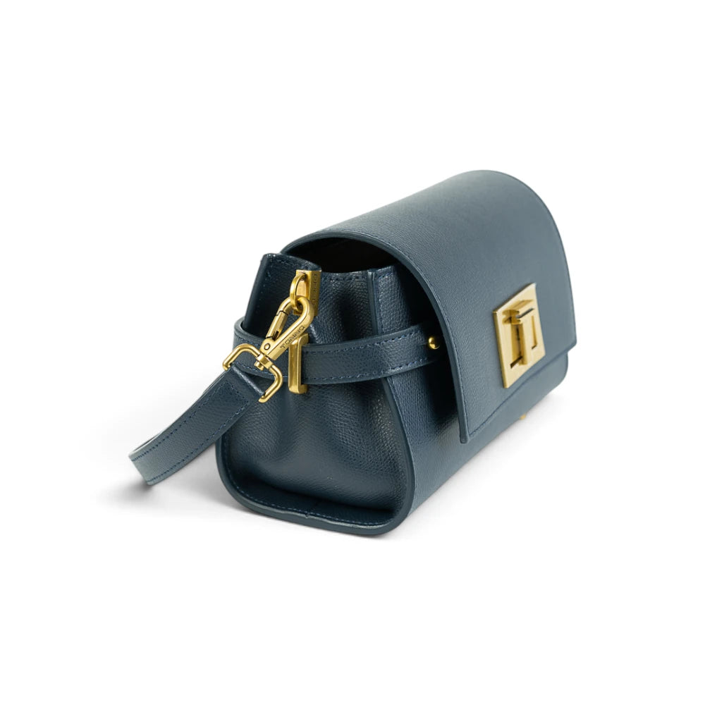 Geanta din piele naturala texturata Navy Mini BELLA