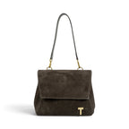 Geanta din piele naturala Suede Linda nuanta Dark Chocolate