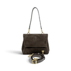 Geanta din piele naturala Suede Linda nuanta Dark Chocolate